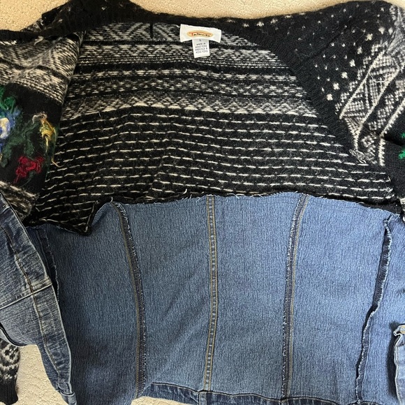 Funky wool blend Sweater/jean jacket women’s size L - Picture 4 of 4